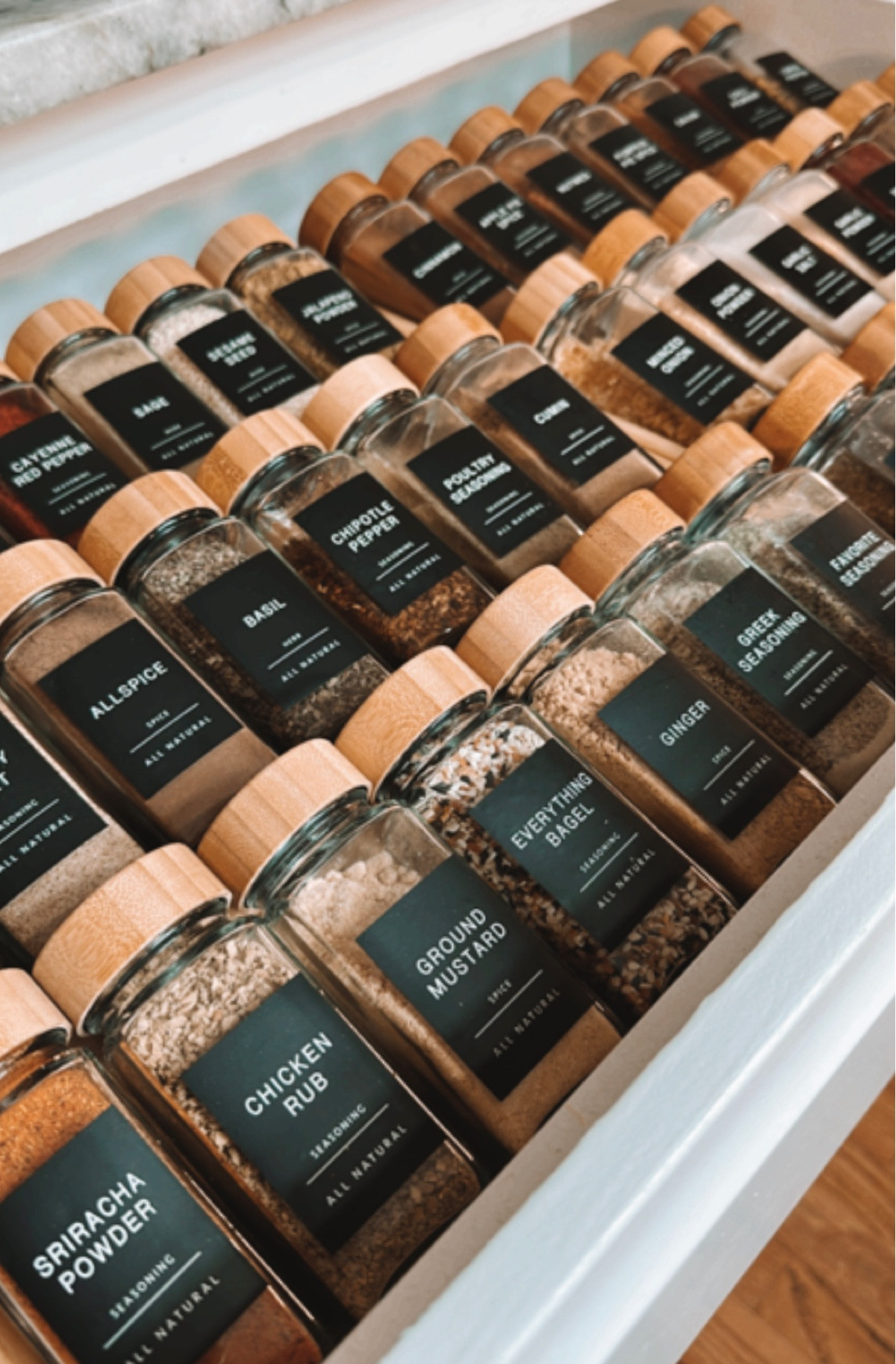 Obsessed with my new seasoning drawer in my kitchen island!! It’s all from Amazon!! Glass jars with bamboo lids, jar organizer & labels!

#LTKhome #LTKfamily #LTKunder50