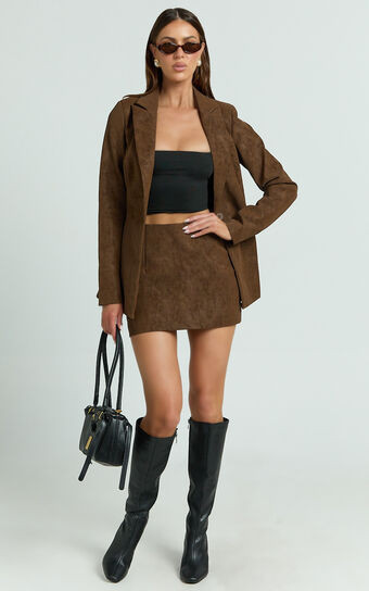 Gretchen Mini Skirt - High Rise Faux Suede Skirt in Brown | Showpo (ANZ)