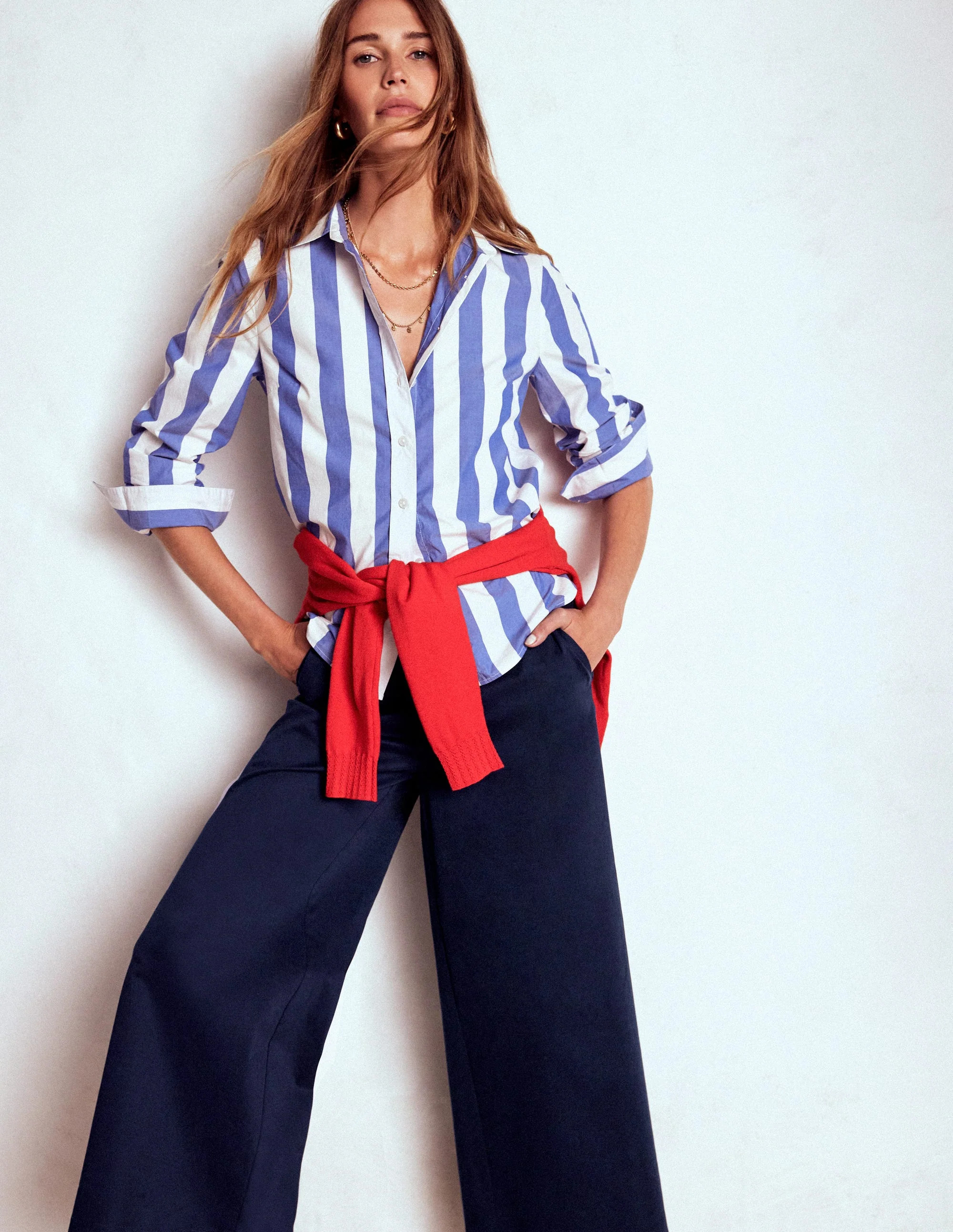 Pull-on Cropped Trousers-Navy | Boden UK
