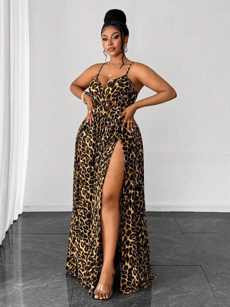 Maweii Plus Size Sexy Leopard Print Off-The-Shoulder Vacation Dress | SHEIN