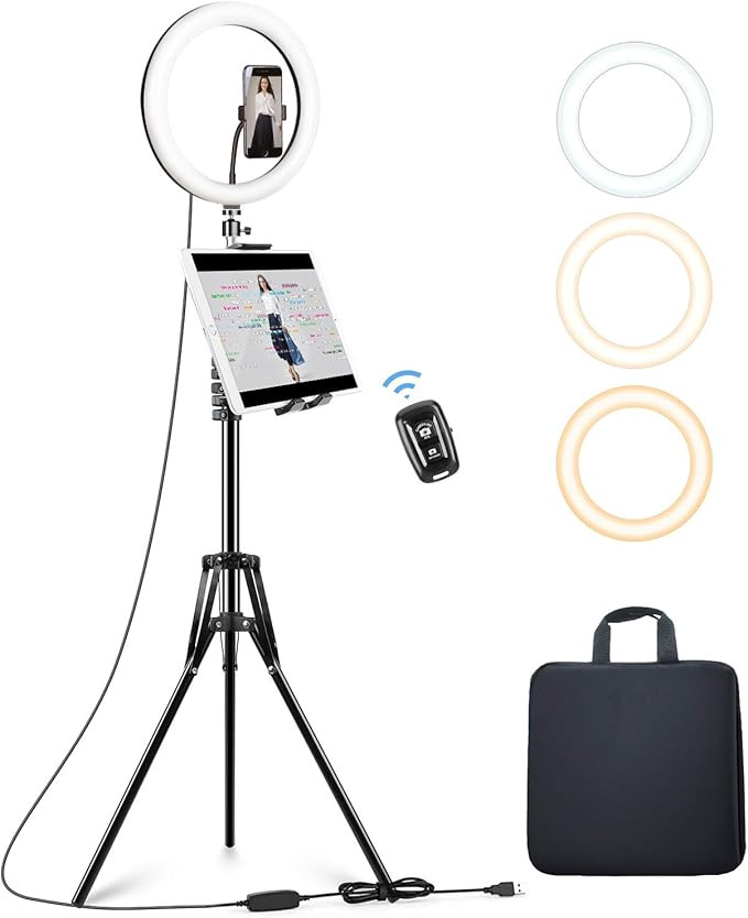 Elitehood 12’’ Ring Light with Tripod Stand (72’’ Tall) & iPad/Phone Holder, Dimmable Sel... | Amazon (US)