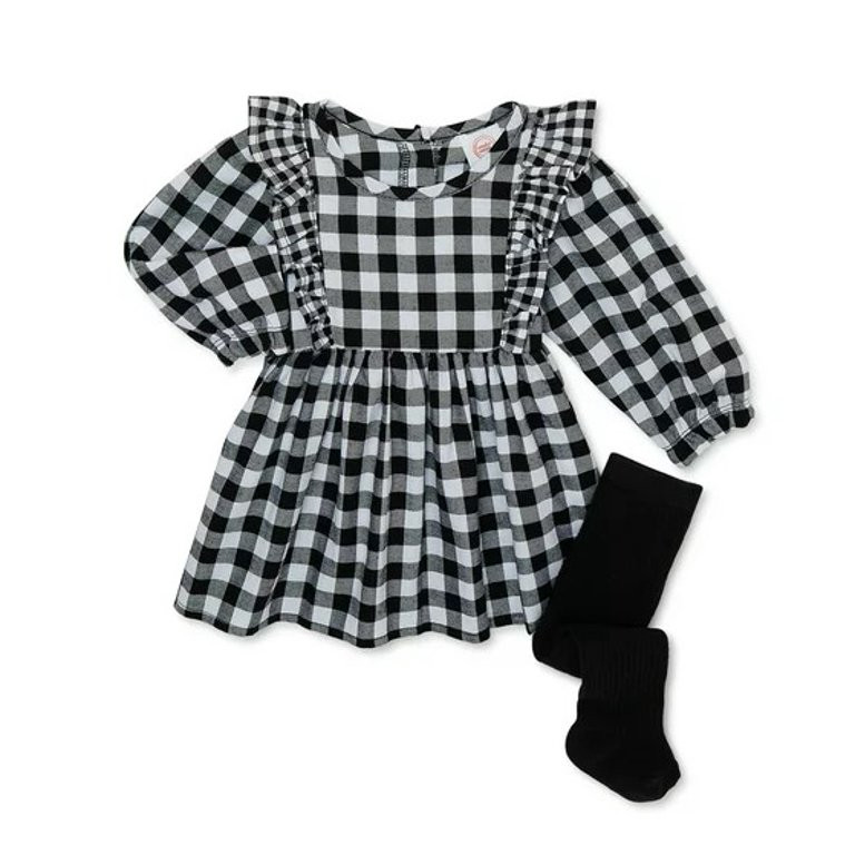 Wonder Nation Baby Girls Dress and Tights Outfit Set, 2-Piece, Sizes 0/3-24 Months | Walmart (US)
