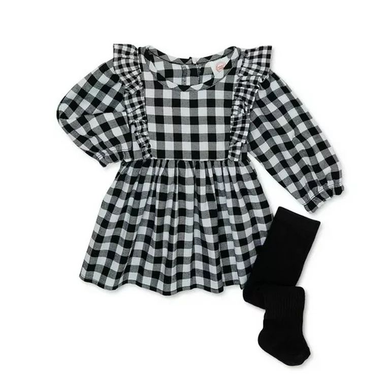 Wonder Nation Baby Girls Dress and Tights Outfit Set, 2-Piece, Sizes 0/3-24 Months | Walmart (US)