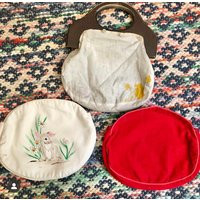 1960/70S Hand Painted Bunny Bermuda Bag Vintage Purse With 2 Interchangeable Covers | Etsy (US)