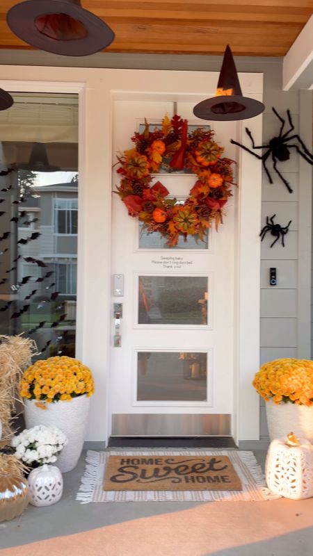 Halloween decor, Halloween front porch with spiders, fall wreath, bats, and skeleton

#LTKHalloween #LTKSeasonal #LTKhome