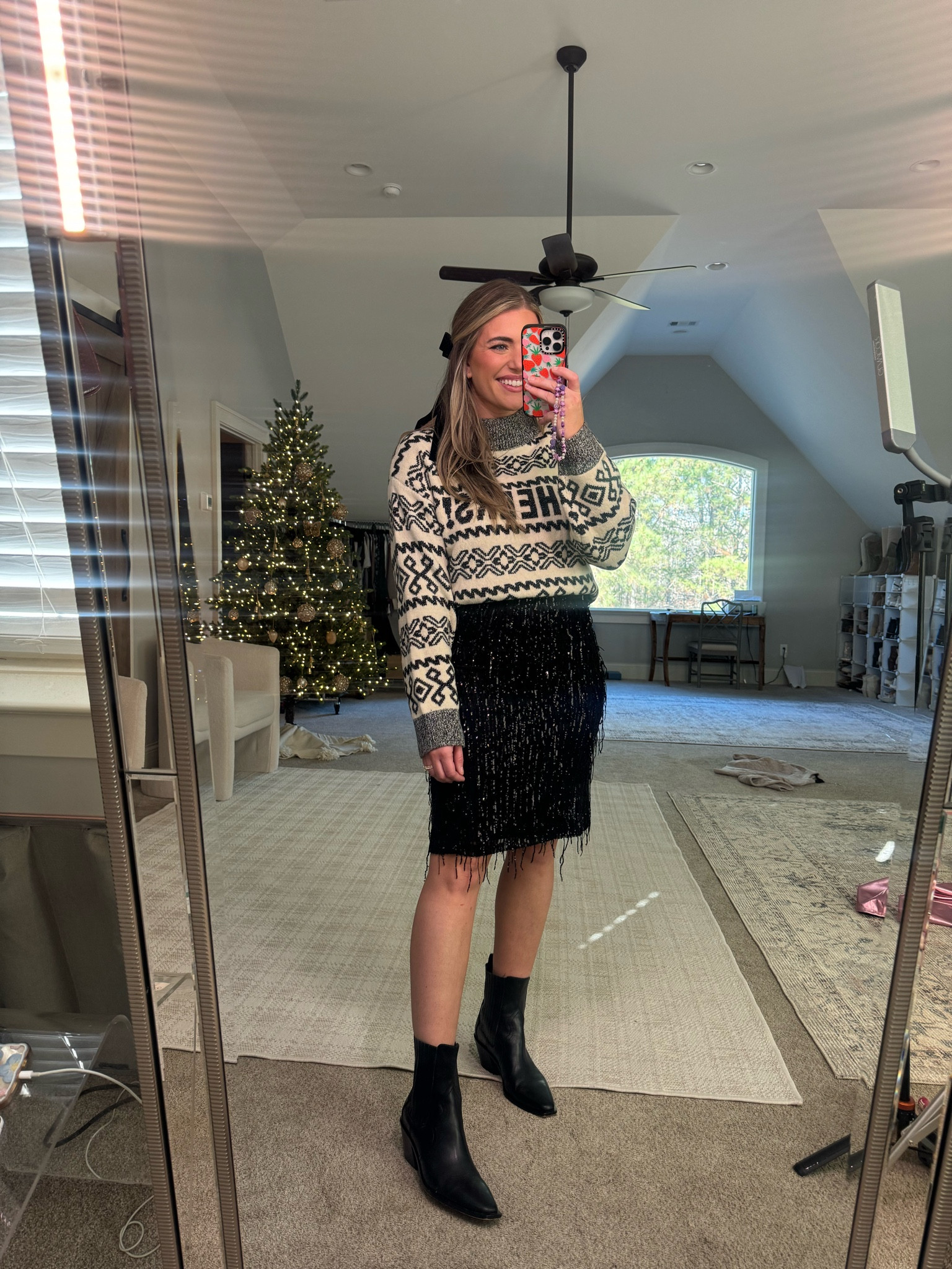 Sweater on sale 40% off. Only $15!!! TTS - M & the cutest dress I’m wearing as a skirt. TTS - M (big in the waist when worn ad a skirt but comfy!) so so cute!!! Holiday part outfit 

#LTKparties #LTKHoliday #LTKSeasonal