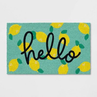 1'6"x2'6" Hello Lemon Coir Doormat Yellow - Sun Squad™ | Target