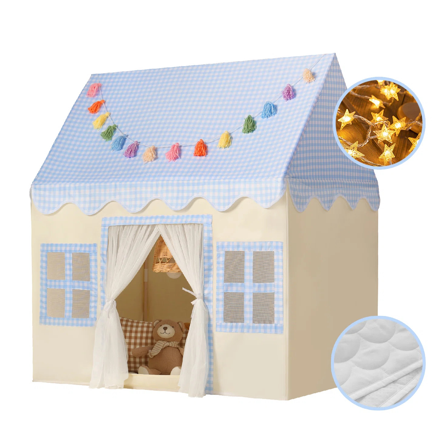 Kids Indoor Play Tent with Mat Tassel Garland and Star Lights | Wayfair North America