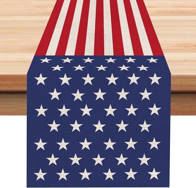 ARKENY American Stars and Stripes Flag Table Runner 13x72 Inches 4th of July Patriotic Memorial D... | Amazon (US)