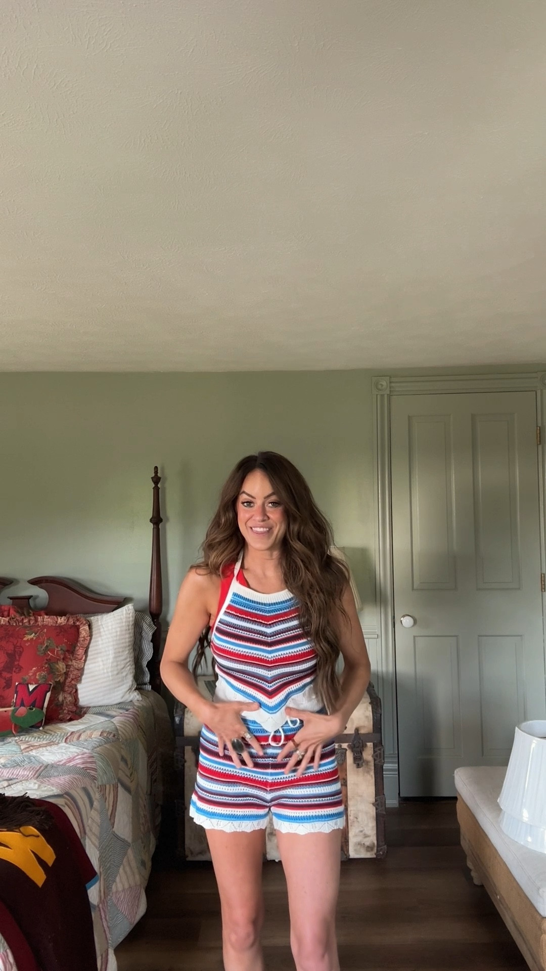 The cutest patriotic two piece shorts & top knit set. Bathing suit coverup, can wear separate, with jeans or a t-shirt, & also wear the set with a denim jacket & more.. so cute for summer fun! 🇺🇸

#LTKxWalmart #LTKSeasonal #LTKSwim