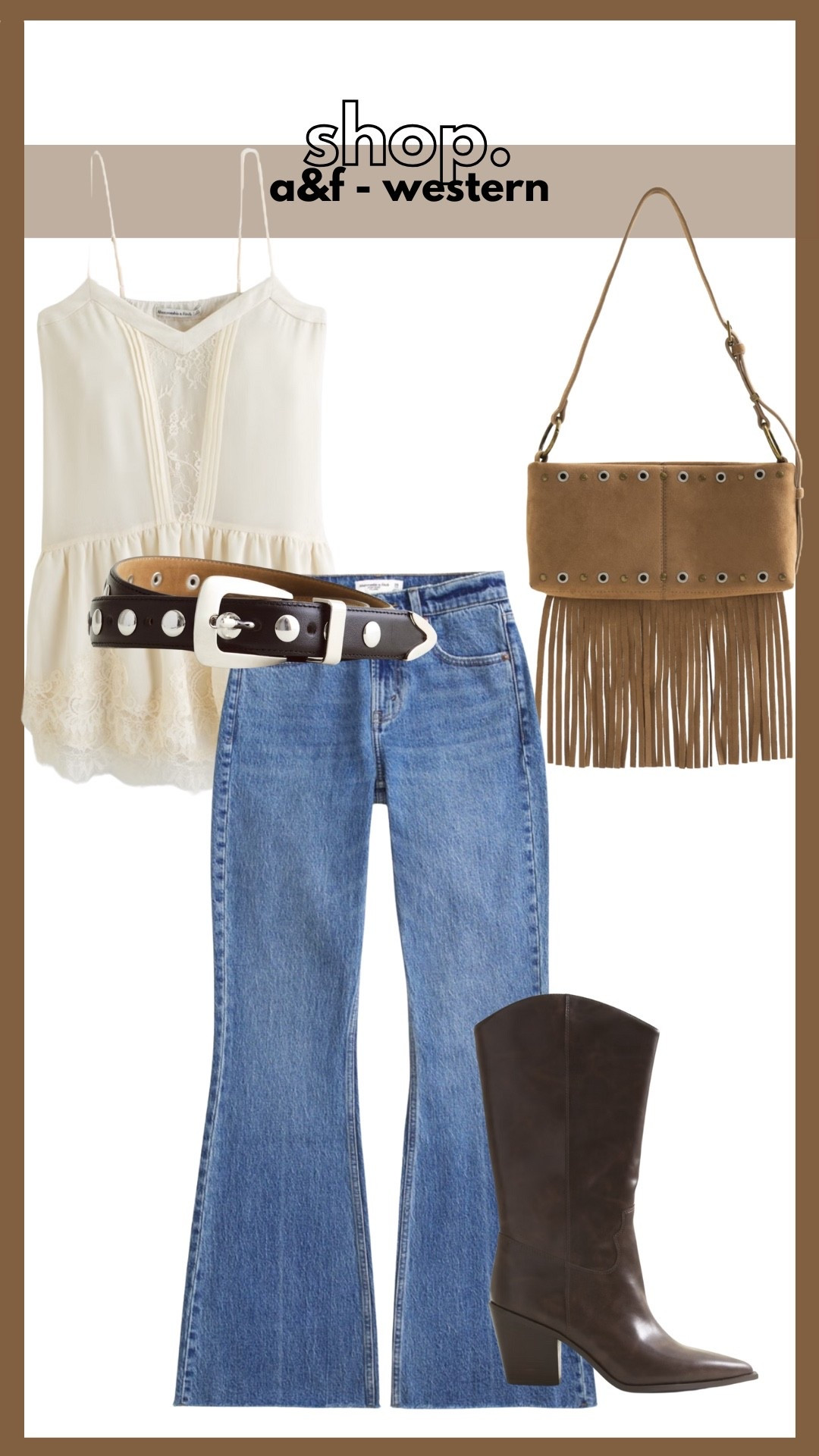Abercrombie, western outfit, fall outfit, fall trends, jeans, boots, fringe 

#LTKShoeCrush #LTKSeasonal #LTKFallSale
