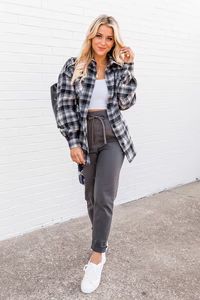 Chic Edge Ivory Plaid Flannel Shacket FINAL SALE | Pink Lily