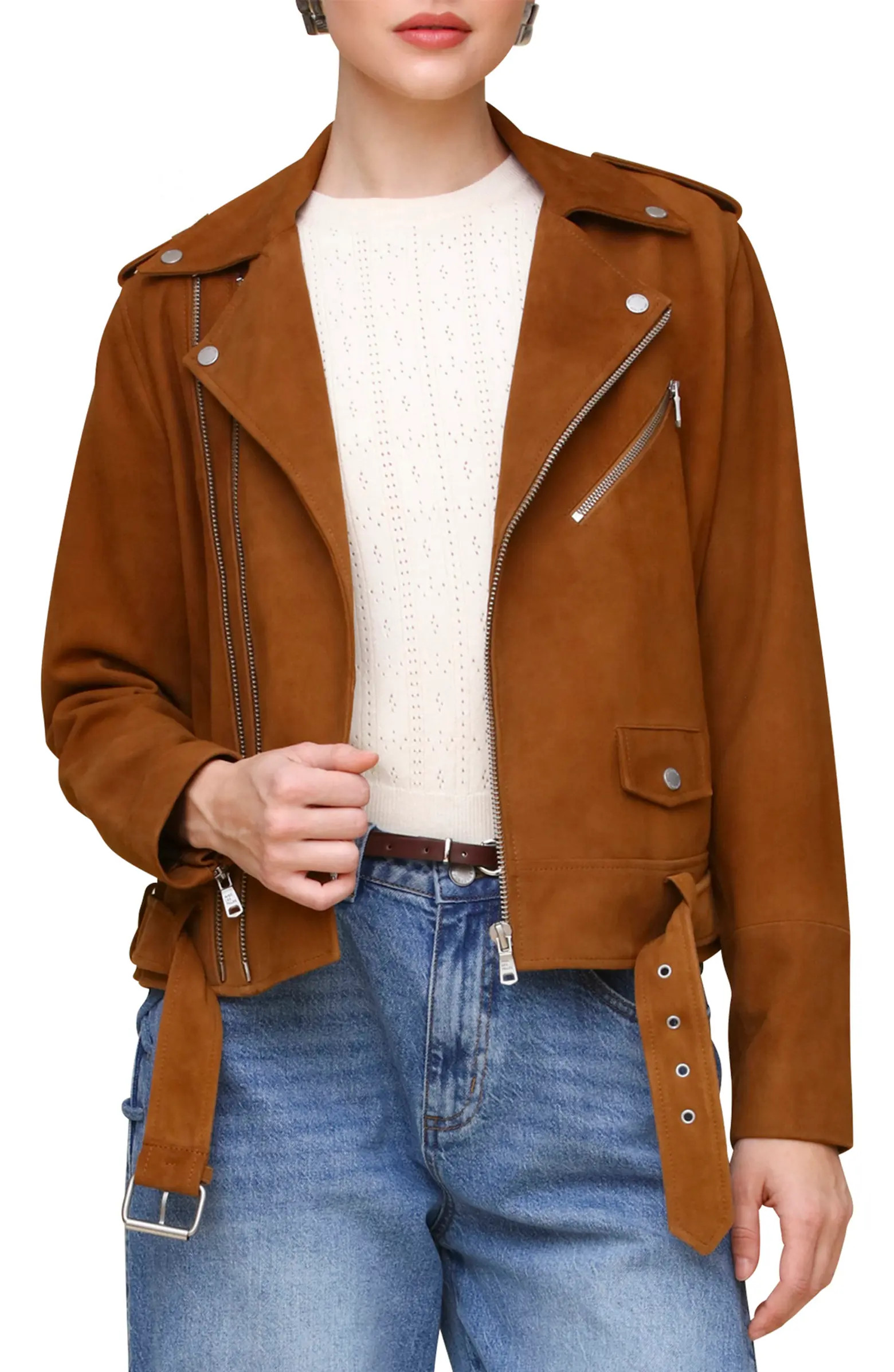 Avec Les Filles Belted Suede Moto Jacket | Nordstrom | Nordstrom