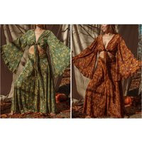 Hippie Boho 2 Piece Top + Pants Outfit Set, Xs-4X 70S Style Bell Sleeve Tie Wide Leg Bottom Silk Flowy Pants, Free Spirit | Etsy (US)