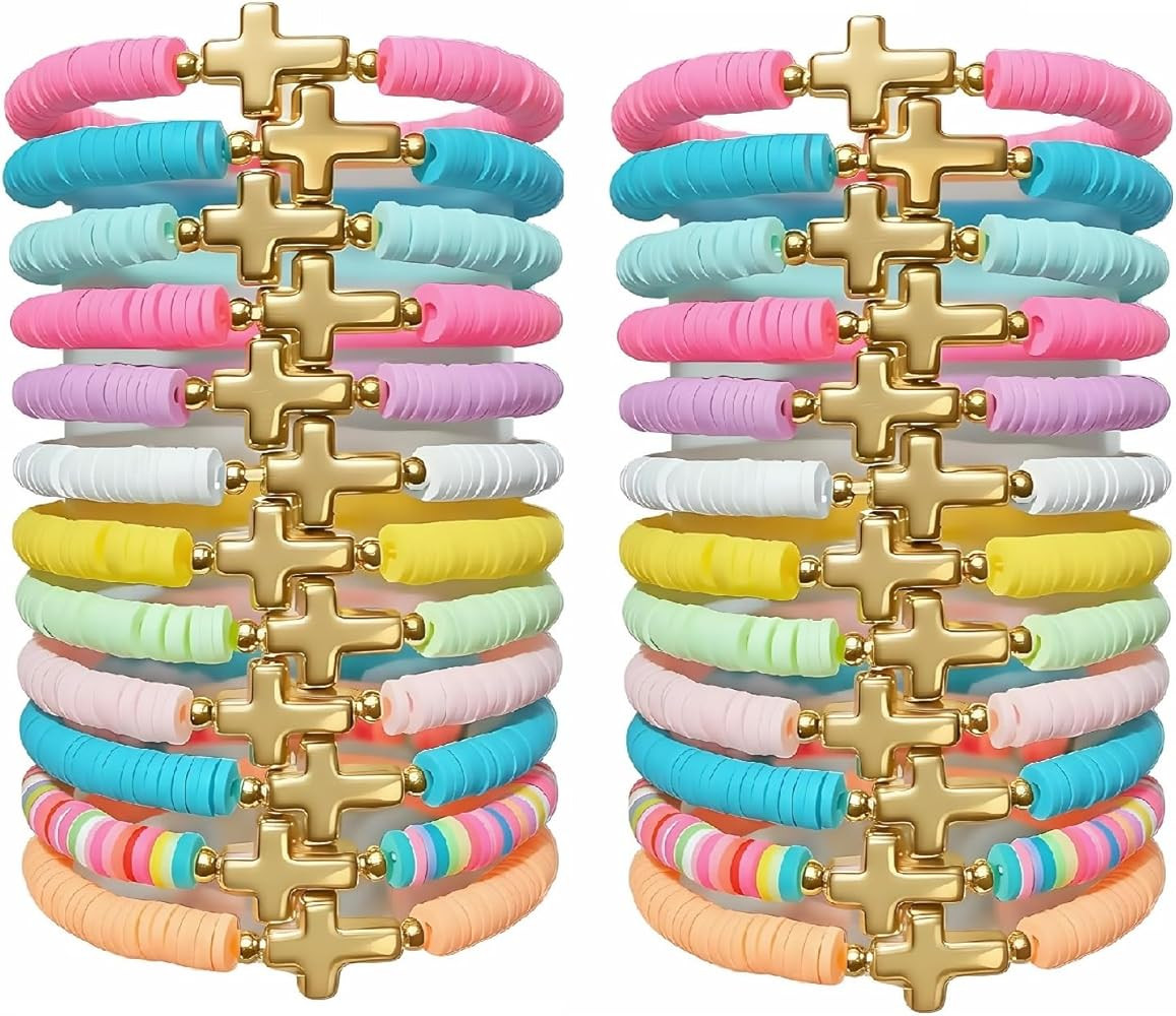Gold Christian Cross Bracelets Bulk, Preppy Friendship Handmade Rubber Jesus Cross Bracelet | Amazon (US)
