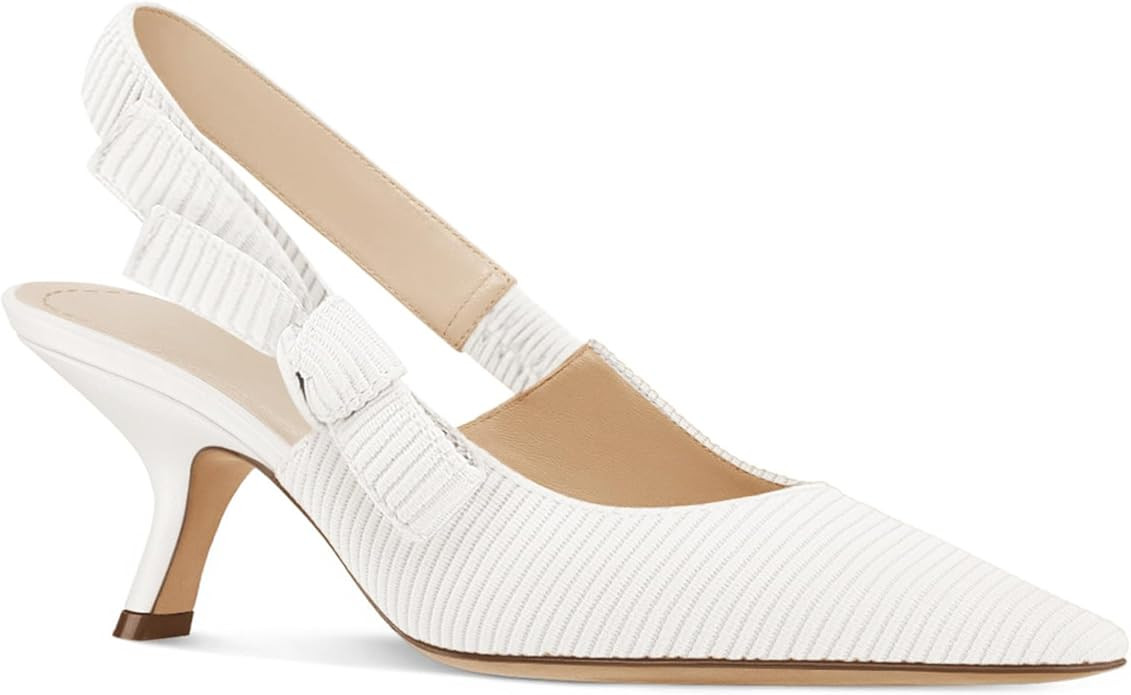 Coutgo Womens Slingback Kitten Heels Closed Pointed Toe Bowknot Knitted Slip On Work Pumps Dress ... | Amazon (US)