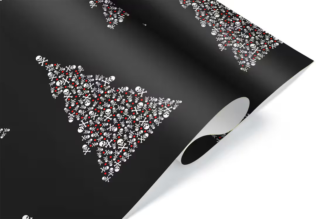 Skull Christmas Tree Gift Wrap, Goth Skeleton Bones Wrapping Paper Roll Sheet, Gothic Dark Aesthe... | Etsy (US)