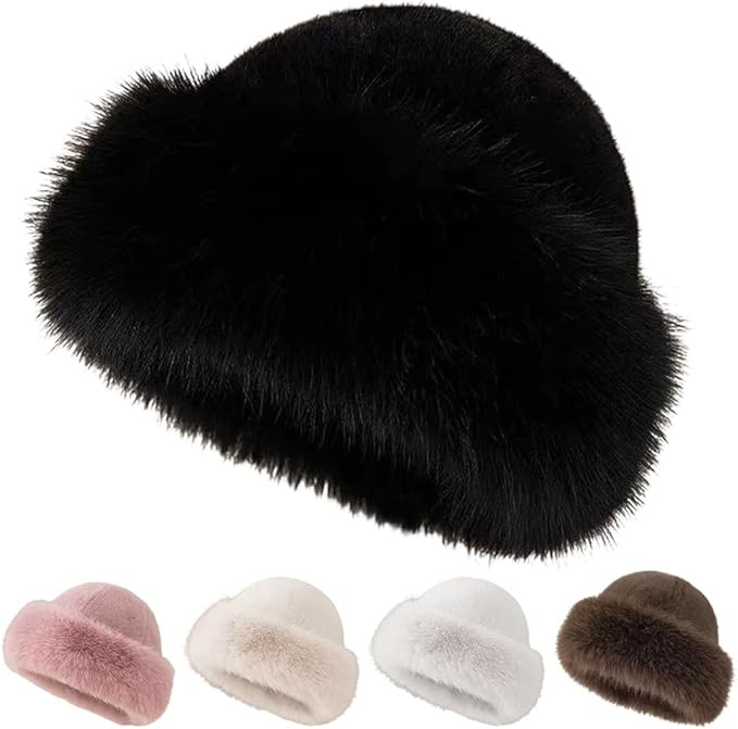 Womens Winter Faux Fur Bucket Hat, 2026 New Warm Plush Fluffy Furry Mink Hats Thick Fisherman Cap... | Amazon (US)