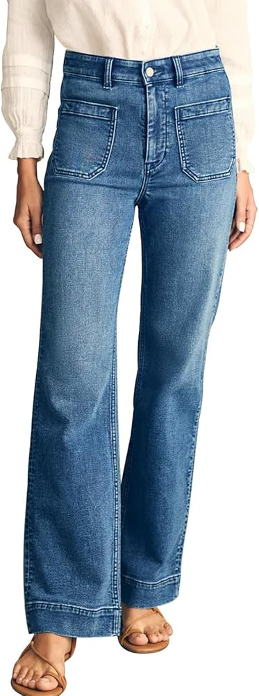 KUNMI Women's Wide Leg Jeans High Waisted Straight Leg Stretchy Denim Pants with Pockets | Amazon (US)