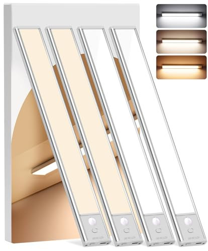 Under Cabinet Lighting Wireless, 4Pack Motion Sensor Light Indoor with 3 Color Temps, Dimmable Closet Lights Battery Operated, LED Magnetic Light, Rechargeable Under Counter Lights for Kitchen Stairs | Amazon (US)