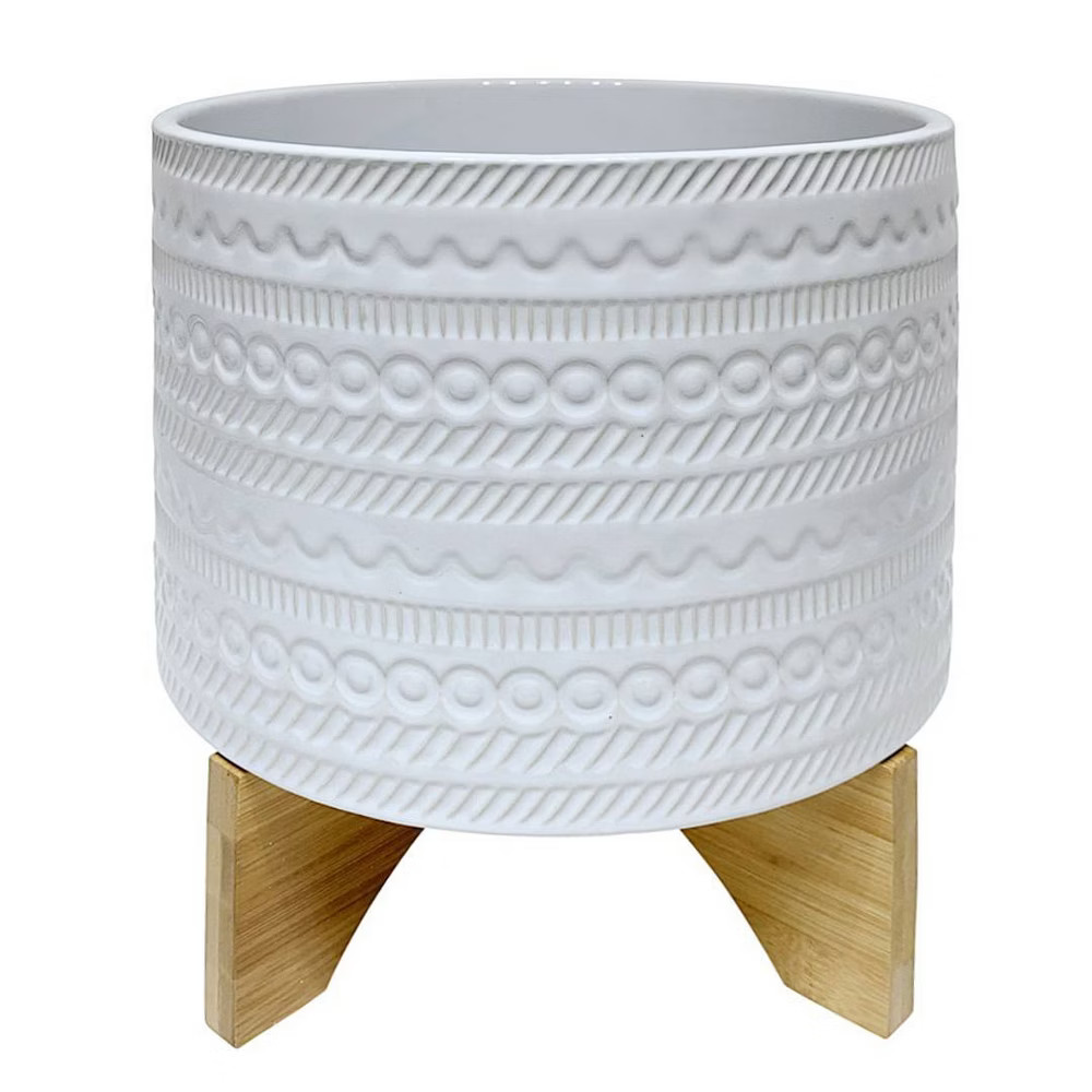 11"" Geometric Planter with Wood Stand White - Sagebrook Home | Target