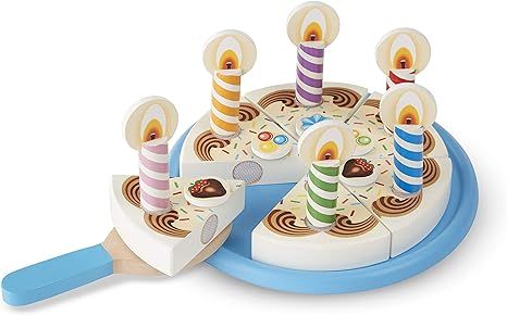 Melissa & Doug Birthday Party Cake - Wooden Play Food With Mix-n-Match Toppings and 7 Candles | Amazon (US)