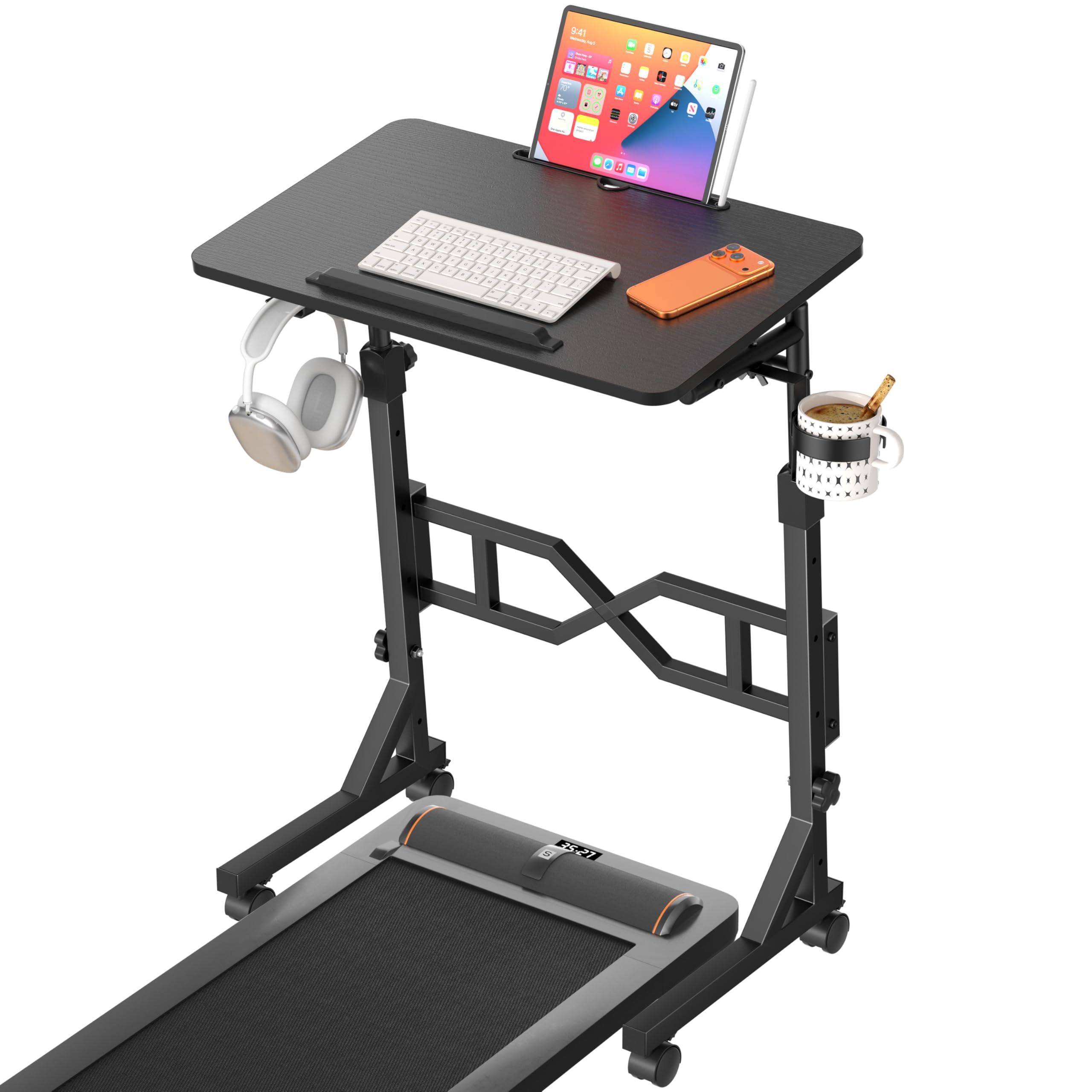 Small Standing Desk with Wheels, 29.5-45.3 Inch Adjustable Height, Portable Treadmill Desk, Rolli... | Amazon (US)