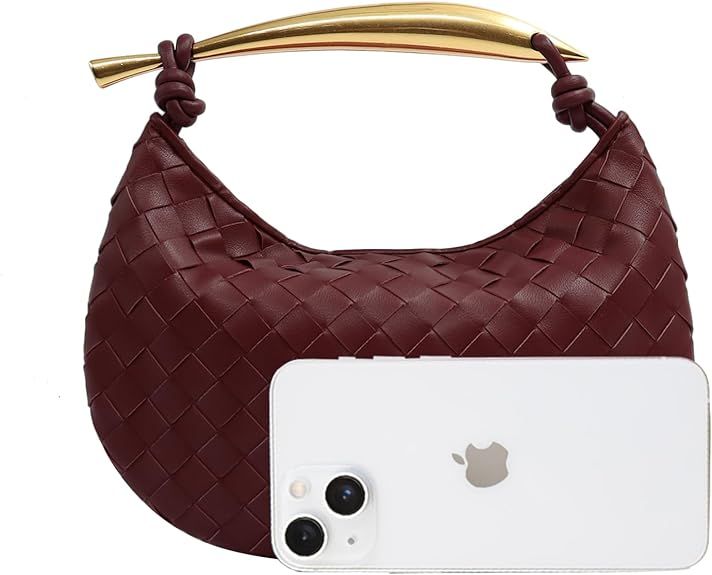 FEOFFS Woven Leather Hobe Dumpling Bag Dinner Handbag For Women Purse Hobo Bag Knotted Woven Clut... | Amazon (US)