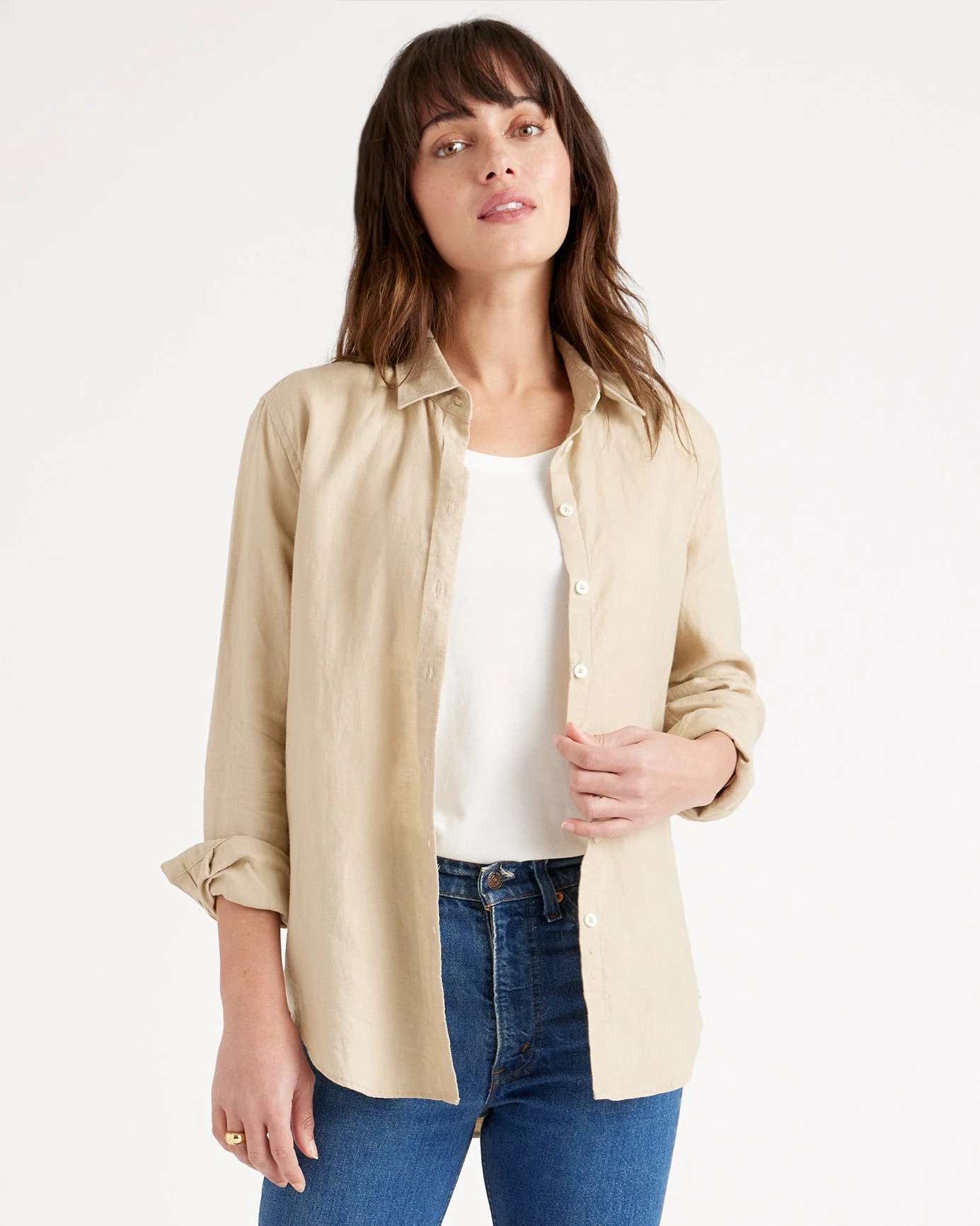 100% European Linen Long Sleeve Shirt in Driftwood | Quince
