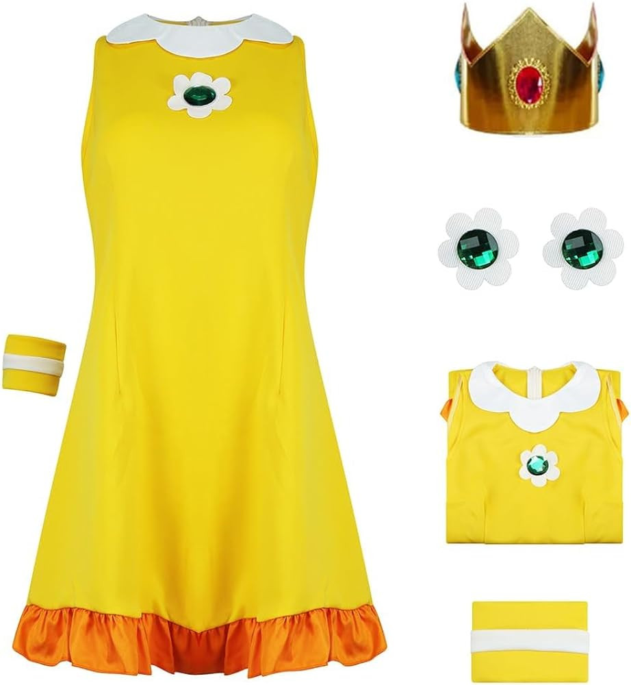 Princess Costume Dress Womens Super Brothers Halloween Dress Crown Earrings Set for Adults | Amazon (US)