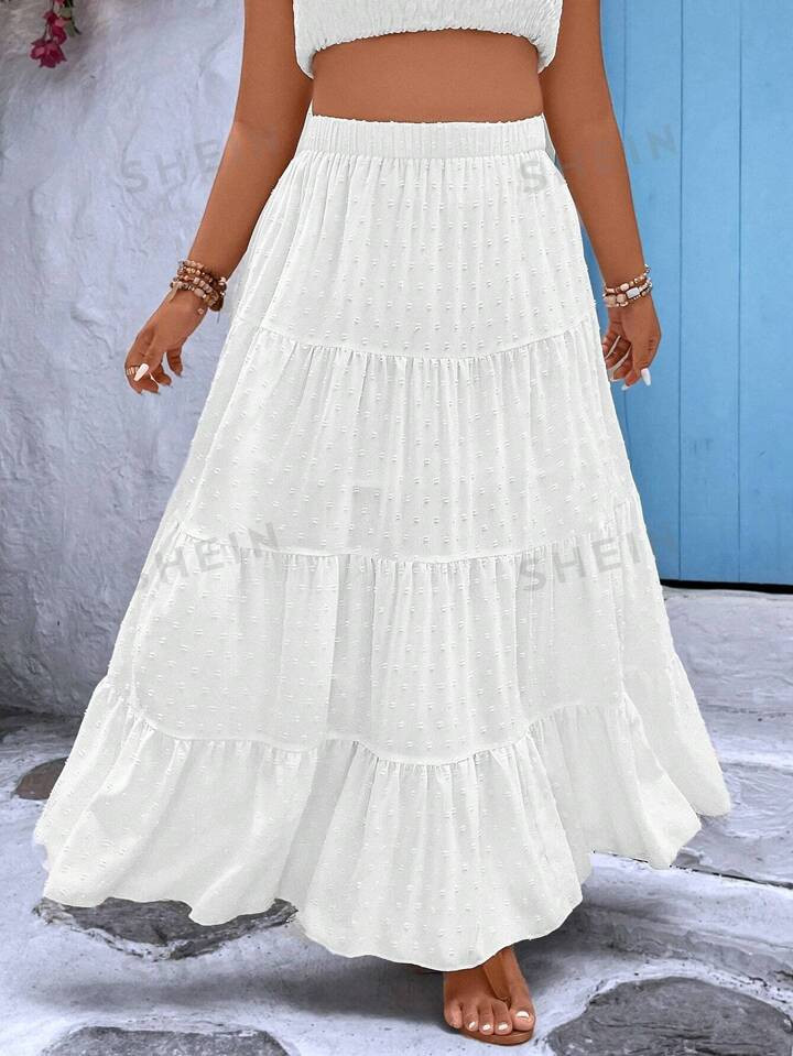 SHEIN VCAY Plus Swiss Dot Ruffle Hem Maxi Skirt | SHEIN