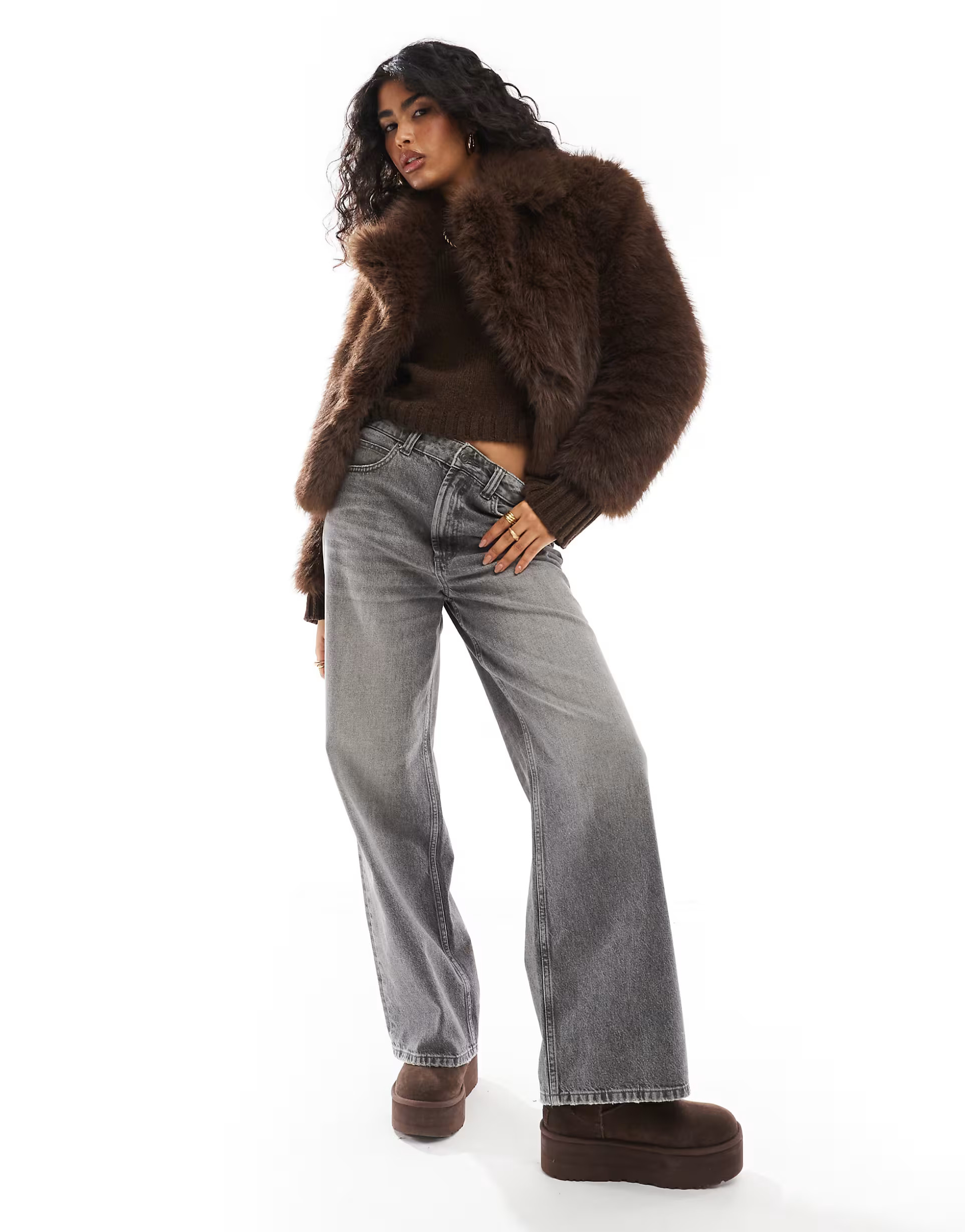 Bershka faux fur jacket in chocolate | ASOS (Global)