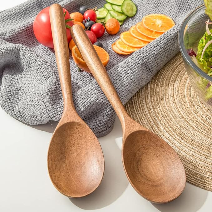 Wooden Spoons for Cooking, Wood Spoon Set of 2, Kitchen Serving Ladle Scoop Utensil, Heat Resista... | Amazon (US)