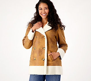 Candace Cameron Bure Sherpa Lined Faux Suede Peacoat | QVC