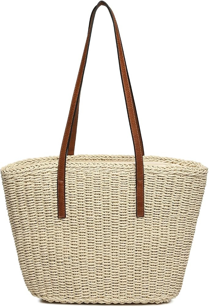 Beaguful Women's Shoulder Handbags Beach Chic Tote Purse Leisure Vacation Hobo Bag with Zipper Cl... | Amazon (US)