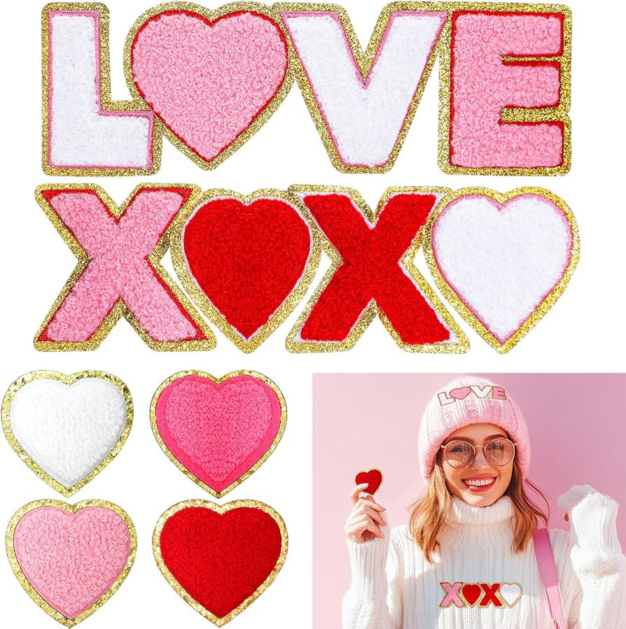 Lyrow 6 Pcs Valentine's Chenille Letter Patches XOXO Chenille Iron on Heart Love Sequin Patches H... | Amazon (US)