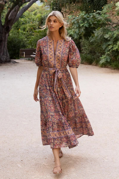 Puff Sleeve Maxi- Matera Navy | Oliphant Design