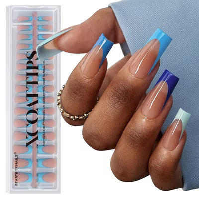 BTArtboxnails XCOATTIP® Press-On Nails - Blue Pastel French - Long Square Brown Base -150ct | Target