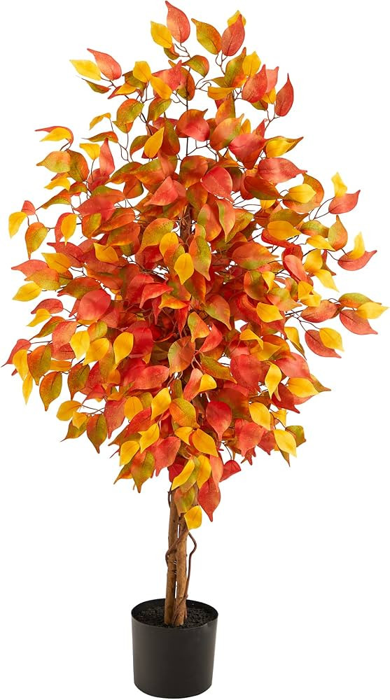 Nearly Natural 4 ft Artificial Autumn Ficus Tree with Pot Fall Room Decor | Amazon (US)