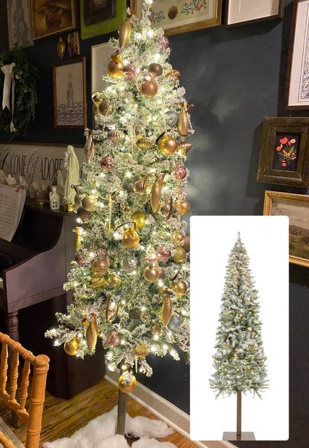 Cutie little flocked Christmas tree. 6.5 feet Walmart tree best choice. Decor slim pencil tree 

#LTKHoliday #LTKhome #LTKSeasonal