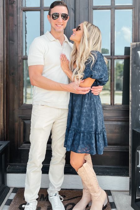 Altar’d State Navy Dress and Tall Cowgirl boots 👢 Men’s summer outfit from Express 