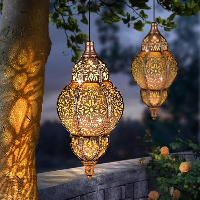 Hanging Solar Lantern Outdoor Decor, Moroccan Solar Lights for Outside Garden Decorations, Waterp... | Amazon (US)