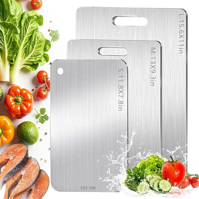 Stainless Steel Cutting Board, 3 PCS Cutting Boards for Kitchen, Non Toxic, Double-Sided Food Gra... | Amazon (US)