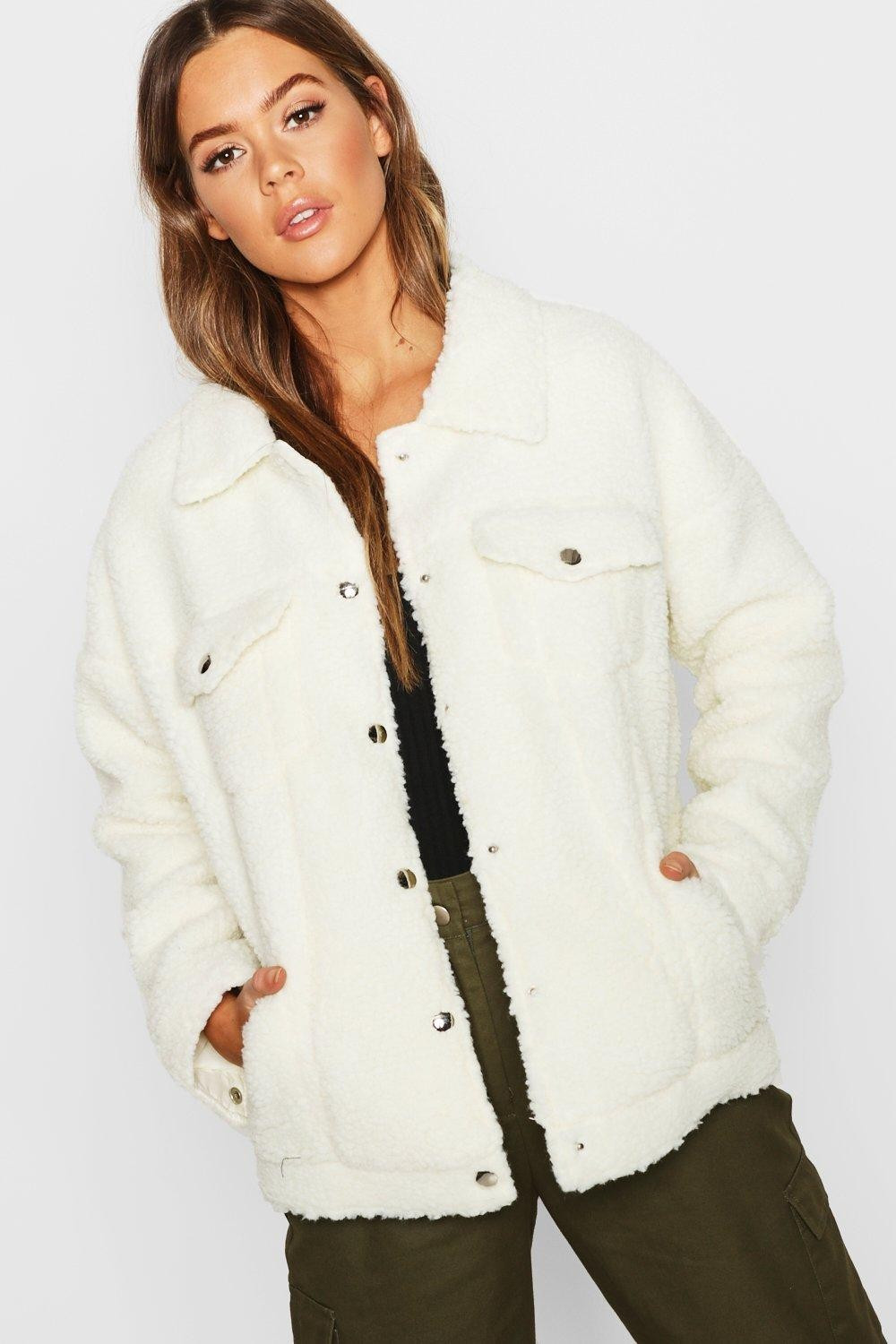 Teddy Faux Fur Trucker | Boohoo.com (US & CA)