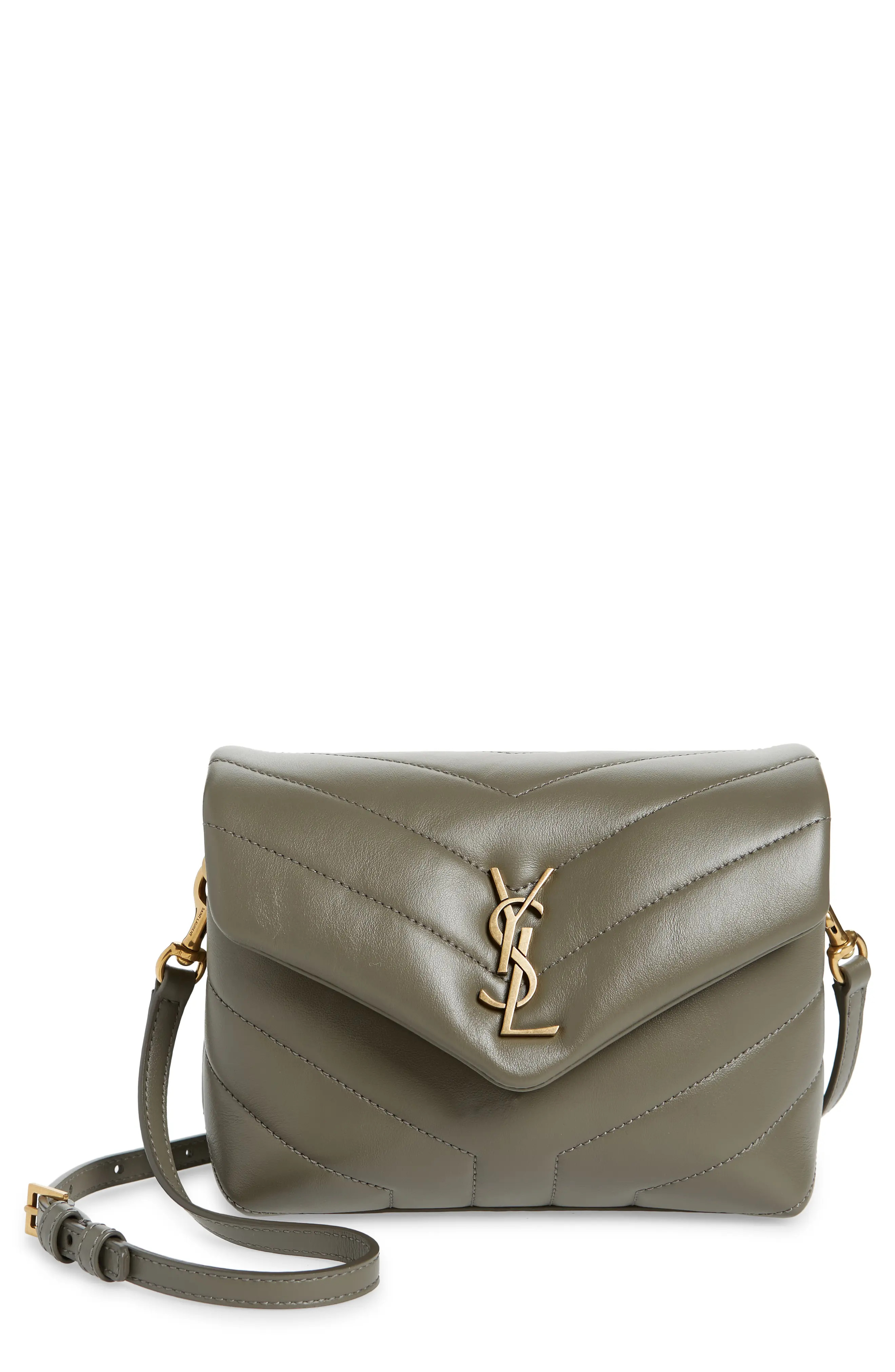 Saint Laurent Toy Loulou Matelasse Leather Crossbody Bag in 1229 Grey Khaki at Nordstrom | Nordstrom