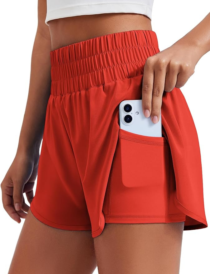 PINSPARK Women's 2 in 1 Running Shorts High-Split Athletic Short High Waisted 3" Liner Workout Gy... | Amazon (US)