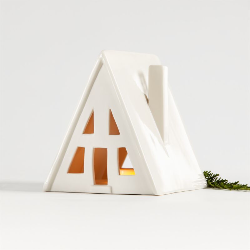 Small White Ceramic Holiday Alpine A-Frame House + Reviews | Crate & Barrel | Crate & Barrel