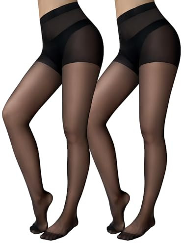 Jamieya 2 Pairs Black Sheer Tights for Women, 20D Control Top Pantyhose Stockings Tummy Control Under Dress (Small, Black) | Amazon (US)