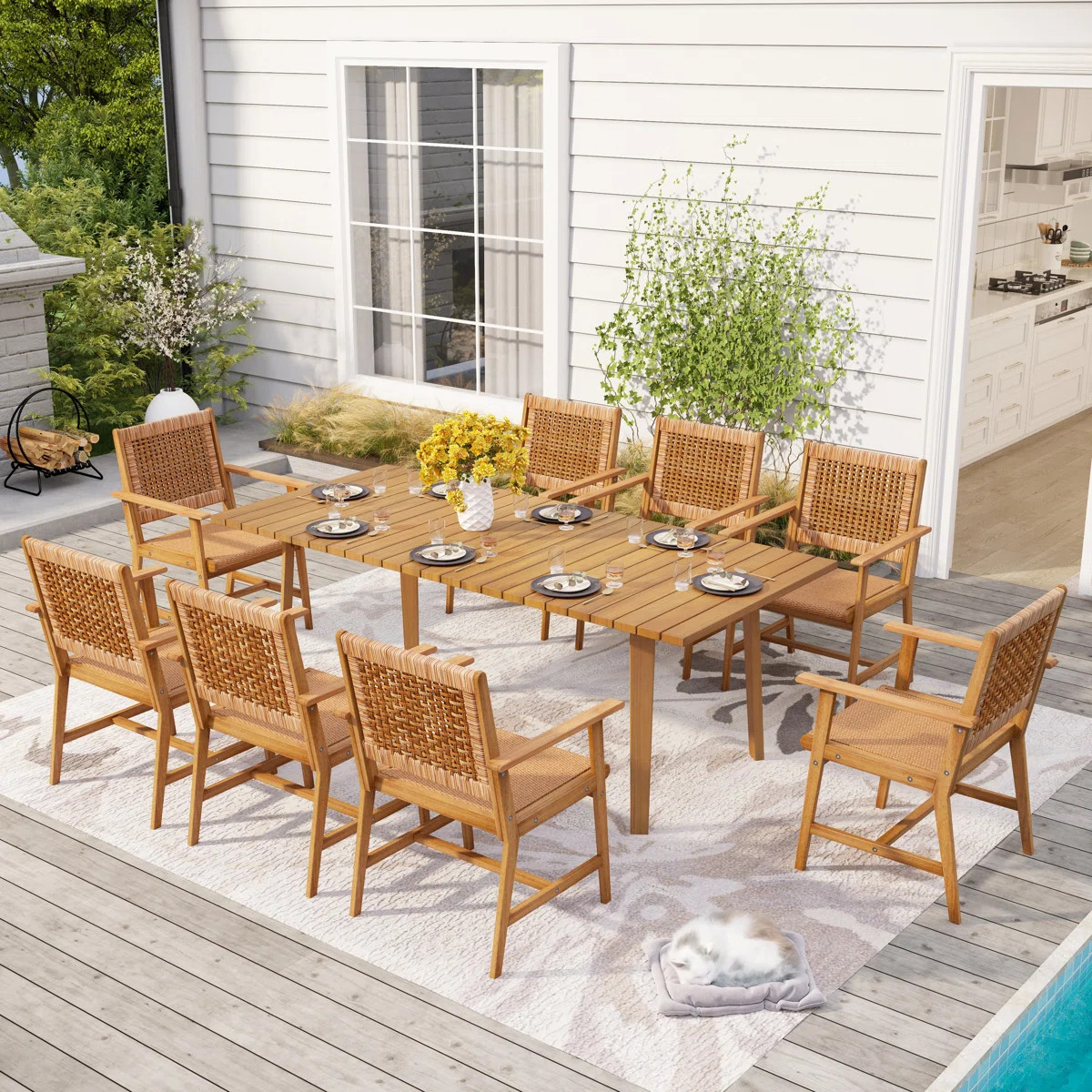 Eldonna Acacia Patio Dining Set with Rectangular Table | Wayfair North America