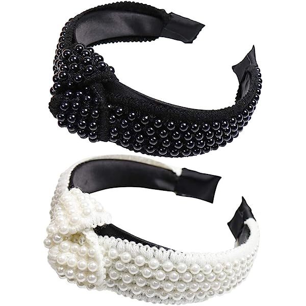 Pearl Headbands for Women Fashion Velvet White Studded Embellished Head Band Design Elegant Weddi... | Amazon (US)